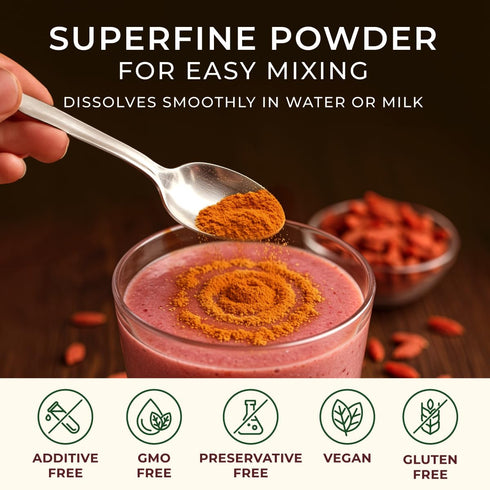 1.1lb (17.64 Oz) 100% Gya Tea Co Goji Powder - USDA Organic Vegan Berries - Ideal for Healthy Smoothies, Tea, Baking