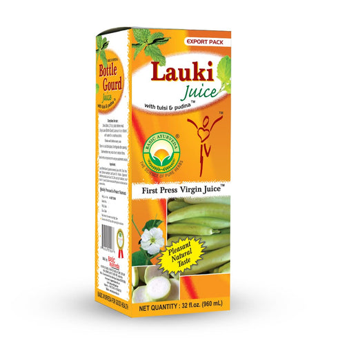 32.46 Oz (960ml) BASIC AYURVEDA Lauki (Bottle Gourd) Juice with Holy Basil & Mint Leaves | Fl | Supports Digestion