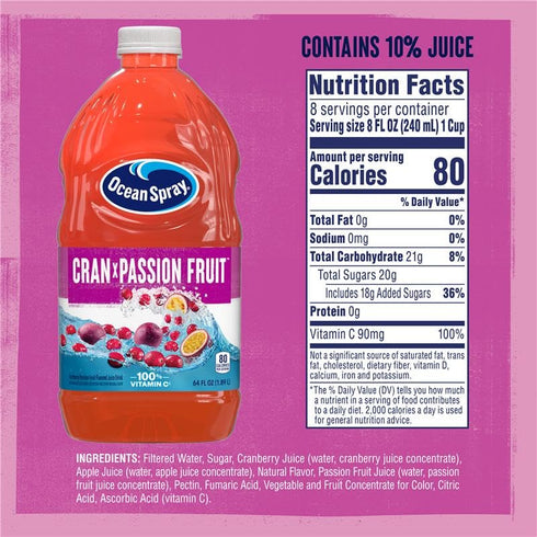 64 Oz Ocean Spray Cran x Passionfruit, Cranberry Passionfruit Juice Drink, Fl Bottle