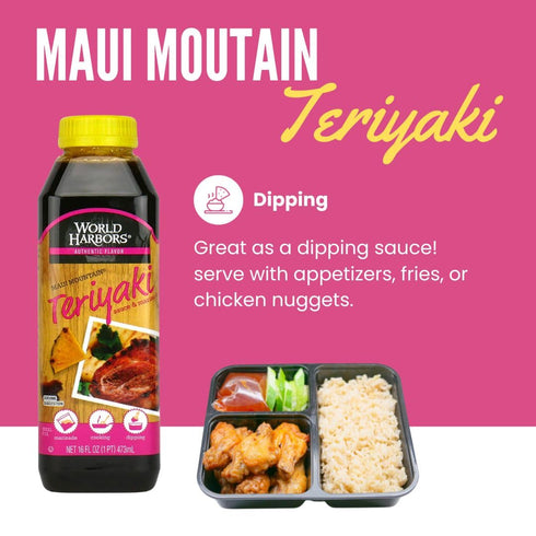 16-Fl Oz (Pack 2) World Harbors Maui Mountain Teriyaki Sauce & Marinade Perfect for Fish, Chicken, Beef, Pork, Wings