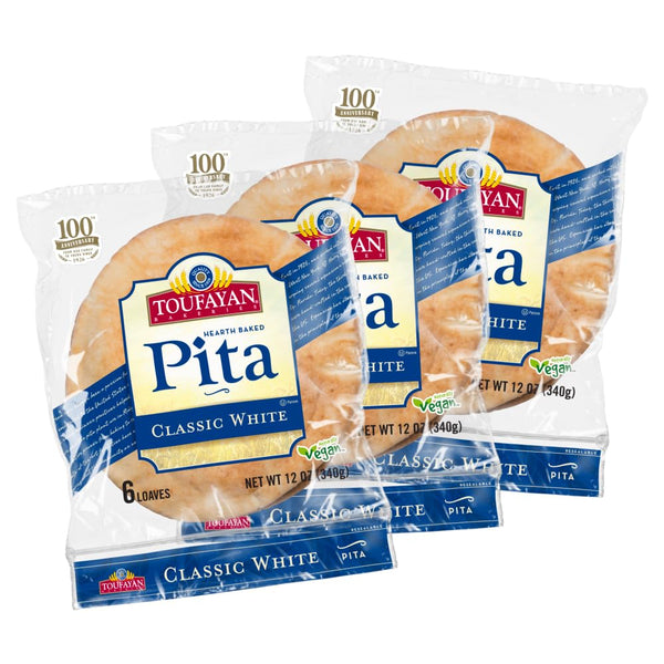 Toufayan Bakeries Classic White Pita Bread Soft Thin Hearth-Baked Pita Pockets for