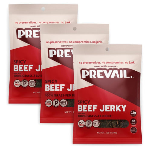 PREVAIL Spicy Grass-Fed Beef Jerky | SOY FREE | 100% Grass-Fed | Gluten Free Snacks | Pack of 3 Bags