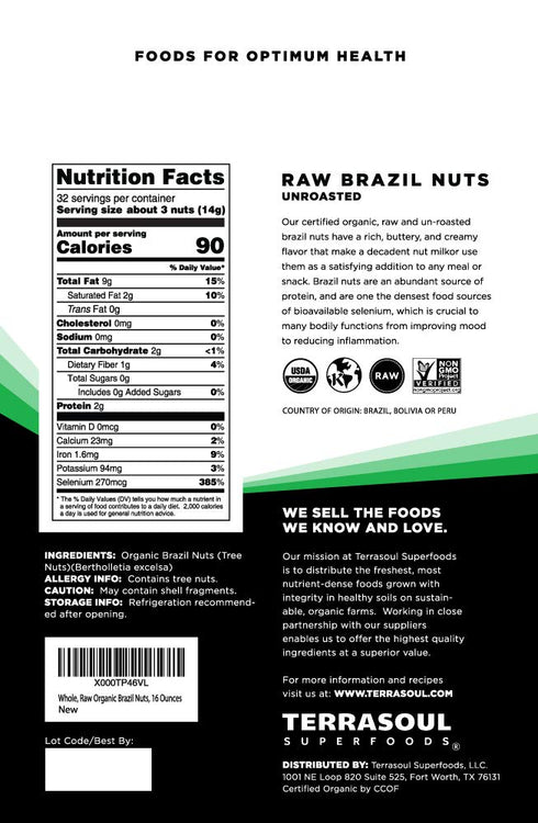 1 Lb Terrasoul Superfoods Organic Brazil Nuts, - Raw | Unsalted | Rich in Selenium