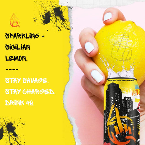 4Q 6 Pack 16 oz Sparkling Sicilian Lemon Water Mother Pucker | Sparkling Lemon Essence Electrolyte Infused Purified