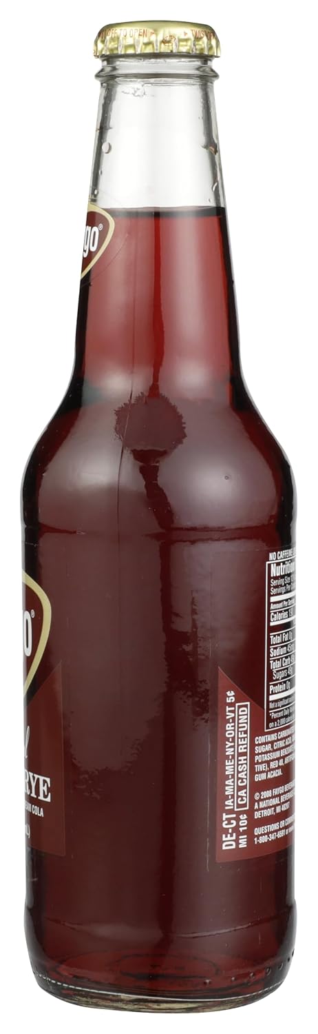 12-fl. oz. Faygo original Rock & Rye flavored cream cola, glass bottle