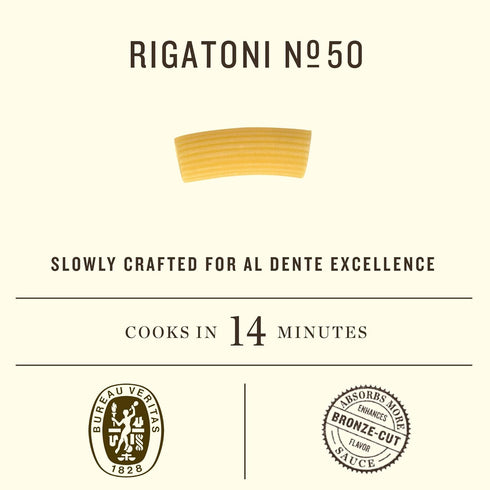 Rummo N.50 16 (Pack 1) Rigatoni Pasta - Rigatoni Pasta Noodles, Italian Tube Pasta, Bronze Cut Pasta, Dry Pasta, Durum