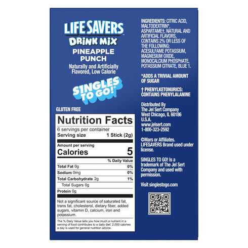 Pack 6-6 36 2 1 Life Savers Pineapple Punch Drink Mix - of Sticks Per Box - Total Servings - Flavors in - Powdered