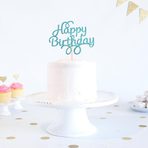 Blue Glitter Happy Birthday Cake Topper, Birthday Party Decorations