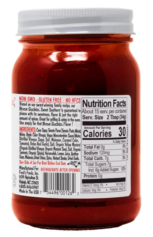Bone Suckin' Sauce Sweet Southern Thick BBQ Sauce, 18 oz Glass Bottle - Gluten-Free, Non-GMO, Kosher