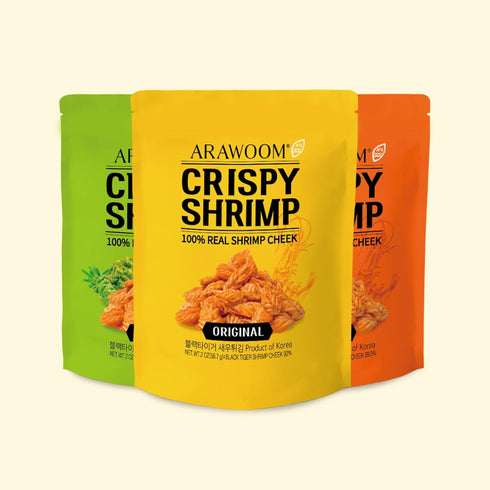 ARAWOOM - 100% Real Black Tiger Shrimp Head Crisps, Variety Pack [2oz,