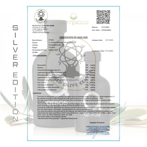 Atsas Organic Products 2023 -100ml Atsas Extra Virgin Organic Olive Oil - Rich in Polyphenols - Cyprus Cold Pressed