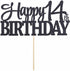 PALASASA Black Glitter Happy 14th Birthday Cake Topper | 14 Anniversary Party Decoration