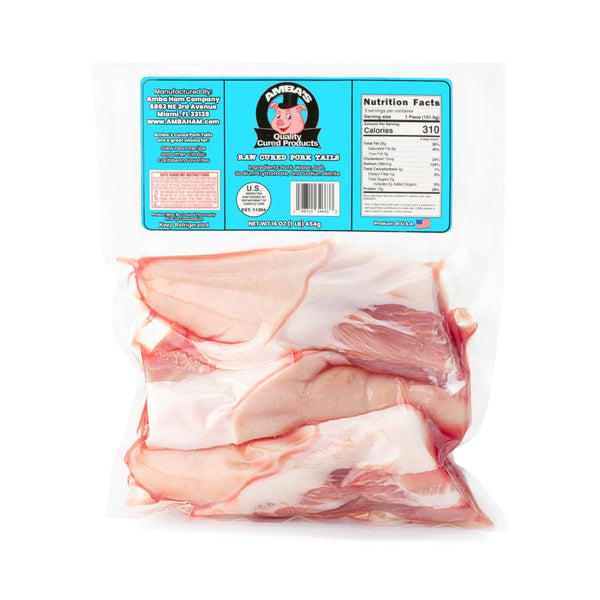Amba's Quality Cured Products Raw Cured Pork Tails, Net Weight 16oz (1lb) Vacuum Pack Bag, Great