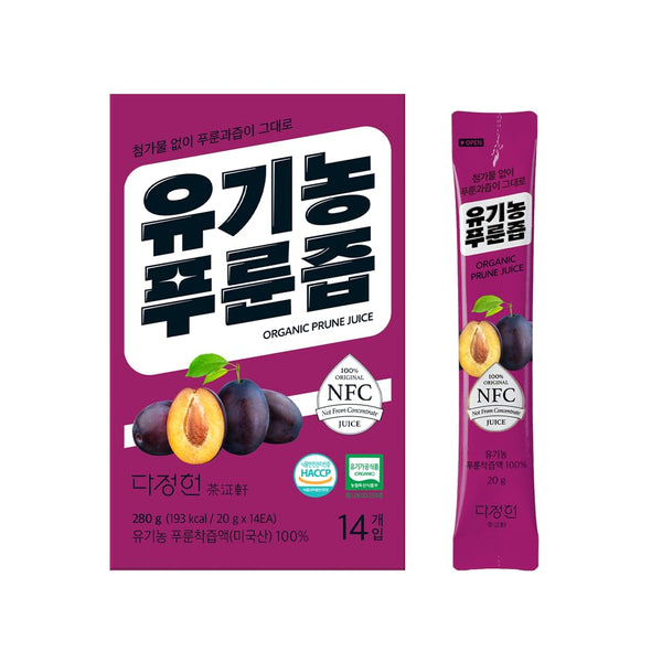 DAJEONGHEON Organic Prune Juice Stick Packets - 100% Pure NFC Cold-Pressed Juice,