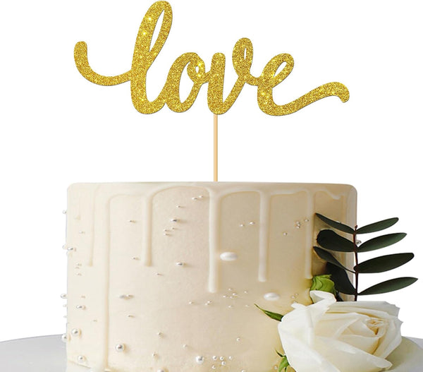 Gold Glitter Love Cake Topper - Wedding/Engagement/Bridal Shower/Anniversary/Birthday Decorations Supplies