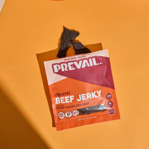 PREVAIL Umami Grass-Fed Beef Jerky | SOY FREE | 100% Grass-Fed | Gluten Free Snacks | Pack of 3 Bags, 2.25oz