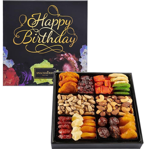 Package, (12 Happy Birthday Dried Fruit & Nuts Gift Basket Arrangement Platter, Gourmet Food Snack Box, Birthday Care