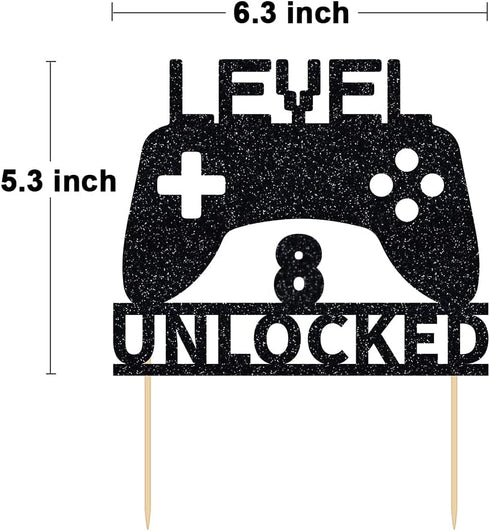 Level 8 Unlocked Cake Topper: Video Game Cake Decoration for 8th Birthday Party