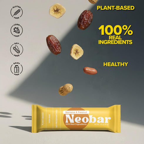 12 Count NEOBAR Banana Peanut Fruit and Nut Bars - Plant-Based Vegan Snack Bars, Gluten Free Dairy Free Snacks, No