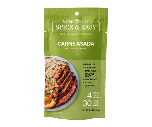 Savory Spice Carne Asada Spice & Easy Meal Starter, Carne Asada Seasoning Packet & Marinade Kit for Tacos, Net: 1.5 oz