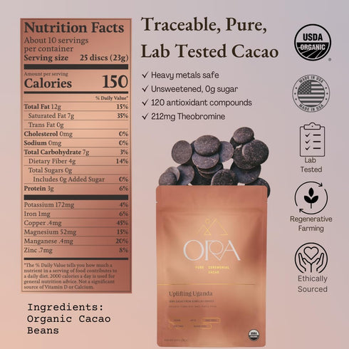 100% 8oz ORA Ceremonial Cacao - Uplifting Uganda - Organic Cacao - Ethical - Regenerative - High Flavanol - Coffee