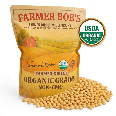 5lb Package Farmer Bob's Organic Soybeans Dry - USA Grown for Soy Milk, Tofu, Edamame - High Protein - Non-GMO