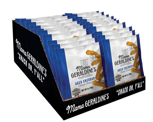 Packed, 1 oz (24 Pack) Mama Geraldine's Aged Cheddar Cheese Straws - Protein Savory and Flavor-Forward, Zero Sugar Low