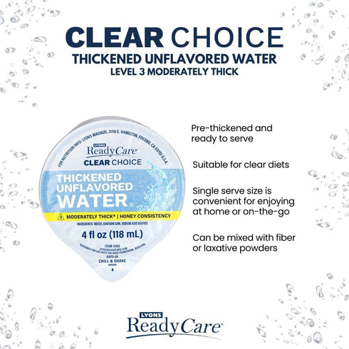 3 4 oz (48 pack) Lyons ReadyCare Thickened Unflavored Water for Dysphagia & Swallowing Difficulty - Honey Consistency