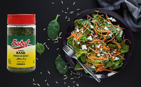 Sadaf Basil Leaves - Dried Basil Leaves for Cooking and Food Seasoning - Flavorful Herb - Mediterranean Cuisine Spice - Kosher - 2 Oz Bottle with Shaker Top