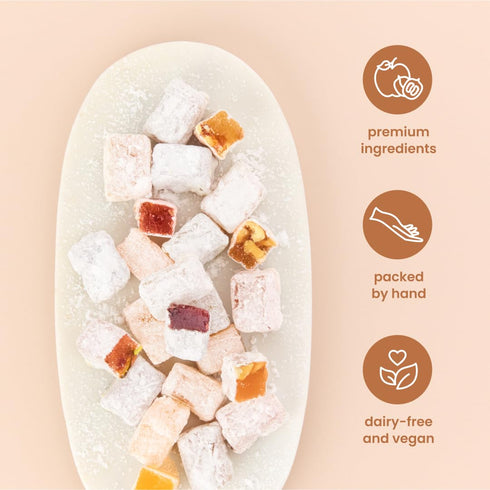 10 Oz Liberty Orchards, Fruit Delights - Assorted Vegan Fruit and Nut Candies, Gluten Free, Lokum with Nuts, Strawberry