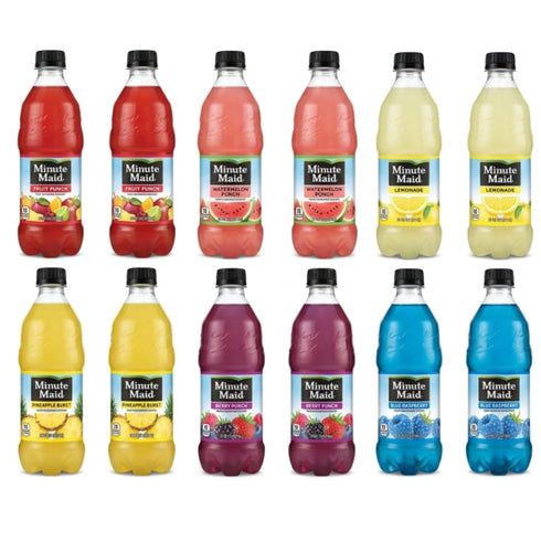 20oz Pack 6 12-Pack Pack Minute Maid Bottles Variety Flavor Grab-and-Go Assortment Pink Lemonade, Lemonade, Fruit