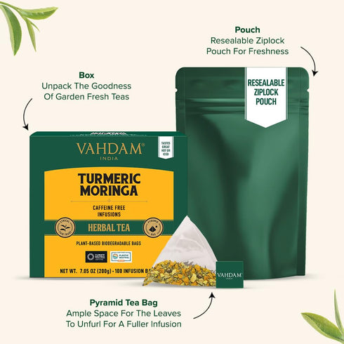 (100 100% VAHDAM, Turmeric Moringa Tea Bags Herbal Tea Bags) Caffeine Free, Non GMO | Pure Herbal Blend - Sweet