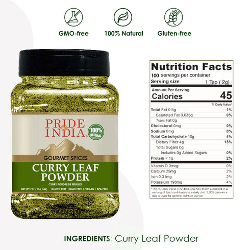 PACK 6 8 oz Pride Of India - of - Natural Curry Leaf Powder Ground - (Half Pound) Resealable Pouch - Authentic Indian