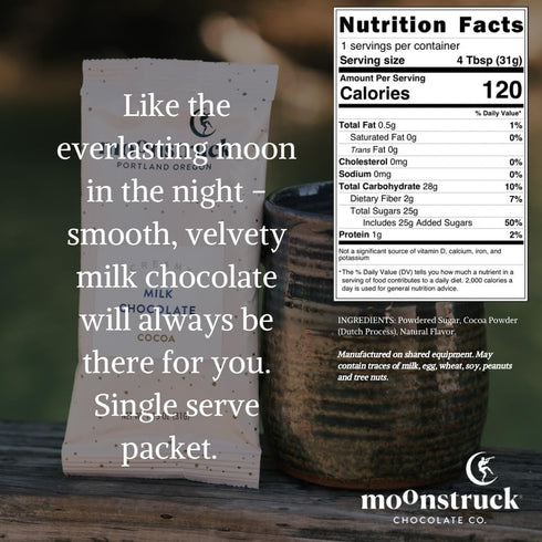 Packets, 8 Count (Pack 1) Moonstruck Chocolate Single Serve Creamy Milk Chocolate Hot Chocolate
