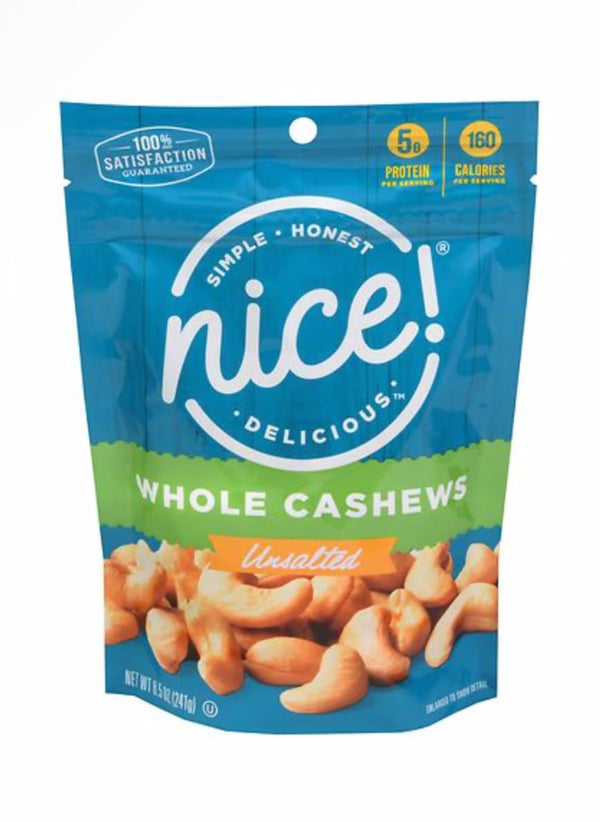 Generic Nice! Roasted Whole Cashews, Unsalted, 8.5 Oz, 160 Calories Per Serving, Premium