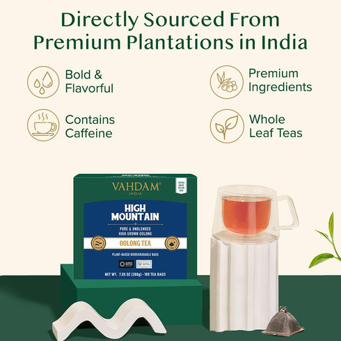 (100 Count) VAHDAM, High Mountain Oolong Tea Bags Non GMO, Gluten Free | High Grown Oolong Tea Leaves - Light & Floral