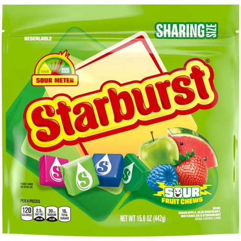 15.6 Oz STARBURST Sour Chewy Candy Individually Wrapped Fruit Chew, Sharing Size, Resealable Bag