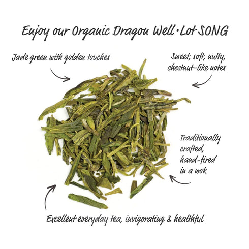 Silk Road Teas Longjing Dragon Well Organic Green Tea, Wok-Fired Leaves, Toasty Flavors, 15 Tea Bags