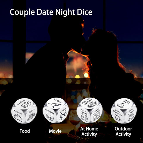 4 Anniversary Steel Gifts for Women Men PCS Food Movie Couple Date Night Dice for Her Him Wife Husband Funny Birthday