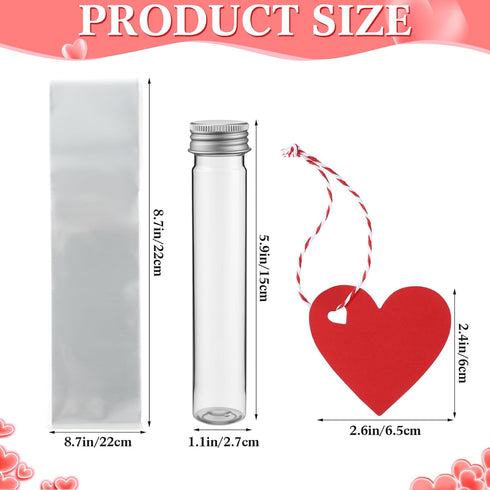 48 Set 5.9 Inch 2.2 oz Yunsailing Heart Candy Tubes Wedding Candy Container with Transparent Bags and Red Heart Tags