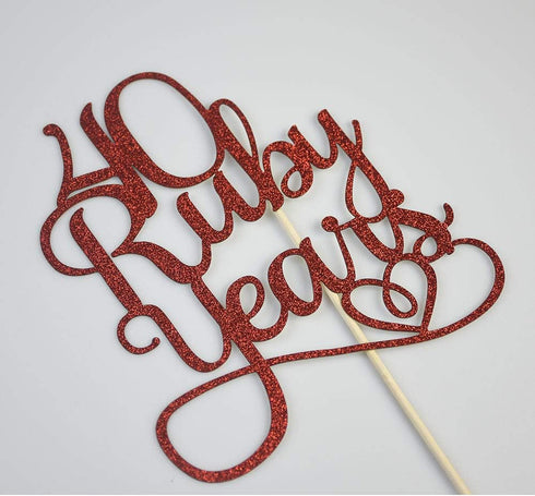 40 Ruby Years Cake Topper for 40th Anniversary Wedding Party Decorations, Red Glitter