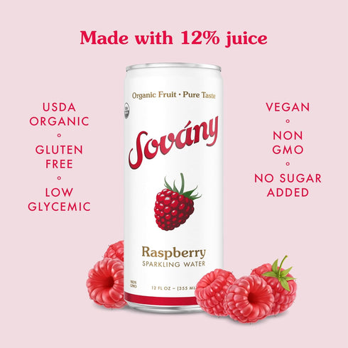 Pack, 12 oz, 12 Pack Sovny Flavored Sparkling Water, Variety Seltzer Water Drinks, USDA Organic, Made With Real Fruit