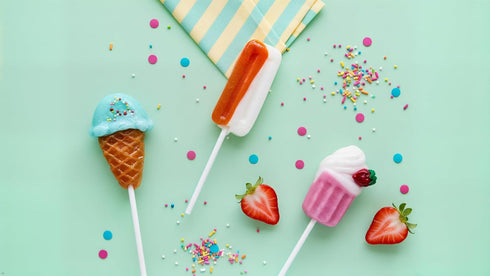 24ct, Dessert Lollipops Candy Milkshake, Ice Cream, and Popsicle, Strawberry Cream, Orange Cream, and Blueberry Cream