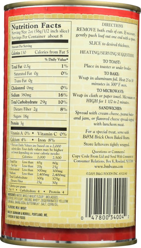 B&M (16 oz (4 pack) Original Brown Bread in Can: Raisin Cans)
