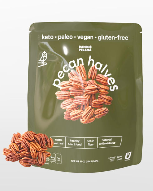 2 LB, 3g 1 oz, RANCHO PECANA - Natural Pecan Halves, Grain Free, Gluten Free, Non-GMO, Vegan Snack, Organic Nuts