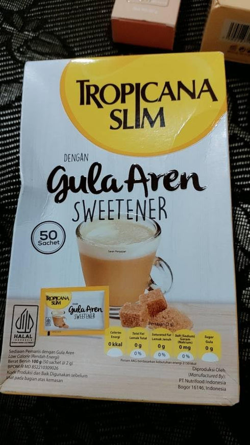 Tropicana Slim 50-ct, 100 (Pack 1) Sweetener Palm Sugar Gula Aren gram