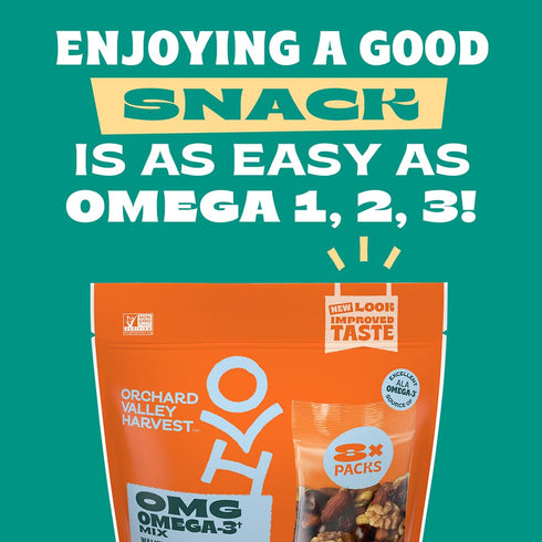 Omega-3 14 pack (2 oz), Orchard Valley Harvest OMG Mix, Walnuts, Dark Chocolate Blueberries, Sweetened Cranberries