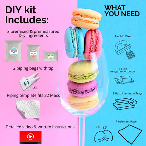 Macalicious Macaron Baking Mix - DIY Bake Your Own French Macarons Kit –Includes All Dry Ingredients, Pastry Bags with Piping Tip, Template, and Detailed Instructions - Great activity for Kids & Adults