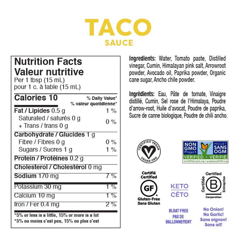 Fody Foods Vegan Taco Sauce Marinade, Avocado Oil & Red Sauce, Low Fodmap Certified, Sensitive Recipe, No MSG, Gut & IBS & Keto Friendly, 8.5 Ounce