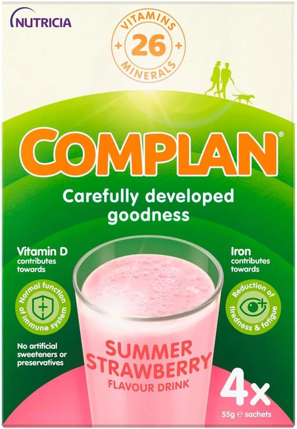 Complan Nutritious Vitamin Rich Drink, Strawberry Flavour, 4 x 55g Sachets